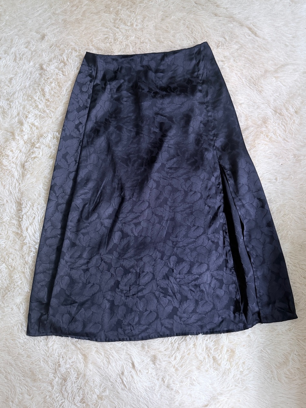 Nasty Gal Black Floral Jacquard Midi Skirt with Side Slit
